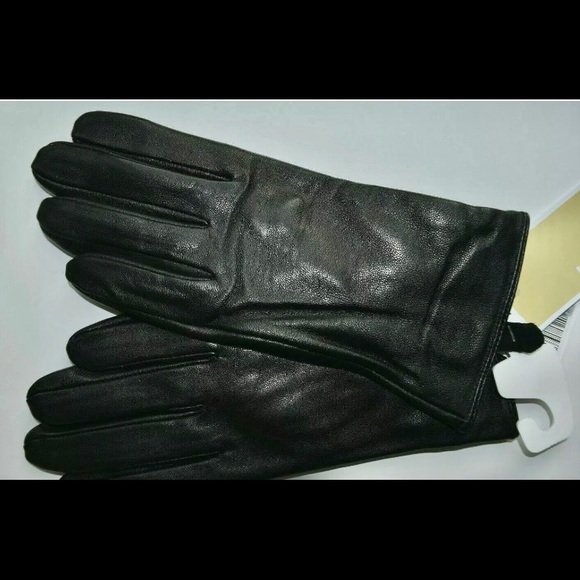 NWT Michael Kors Lambskin Leather Logo Touch Screen Gloves Black Buttery soft M - Picture 5 of 11